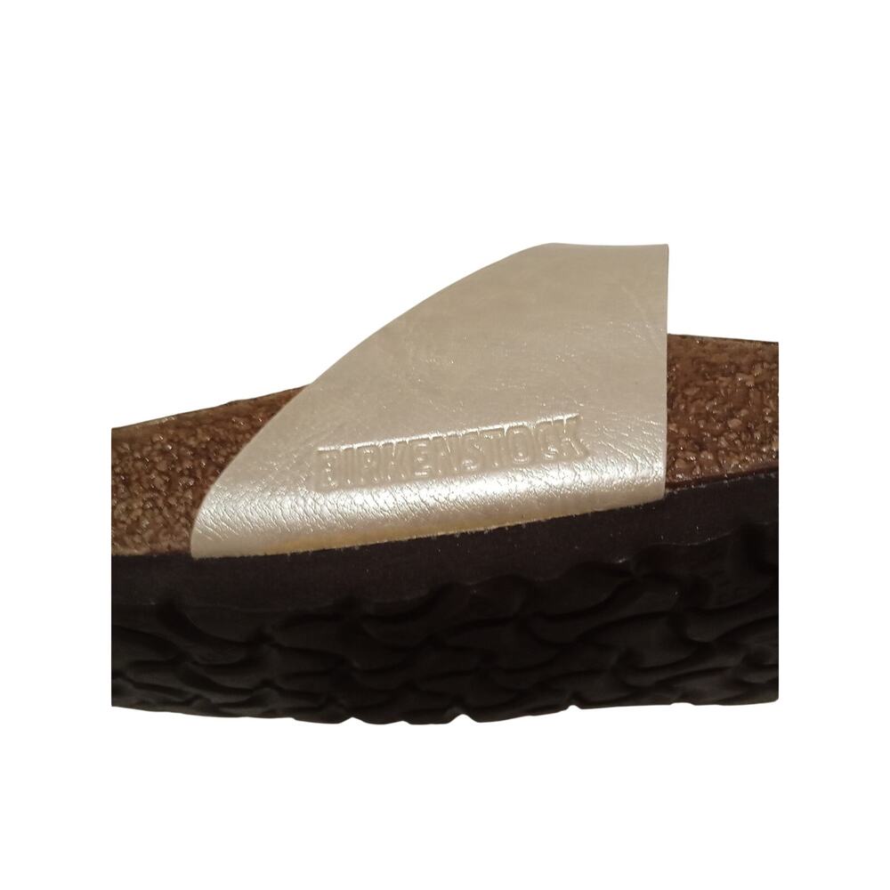 Birkenstock Made In Germany Pearl White Bronze Tone Logo Hardware Slides Size 37 - Picture 8 of 12